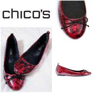 🔥Chico's Red Snakeskin Ballet Flats with Bow
